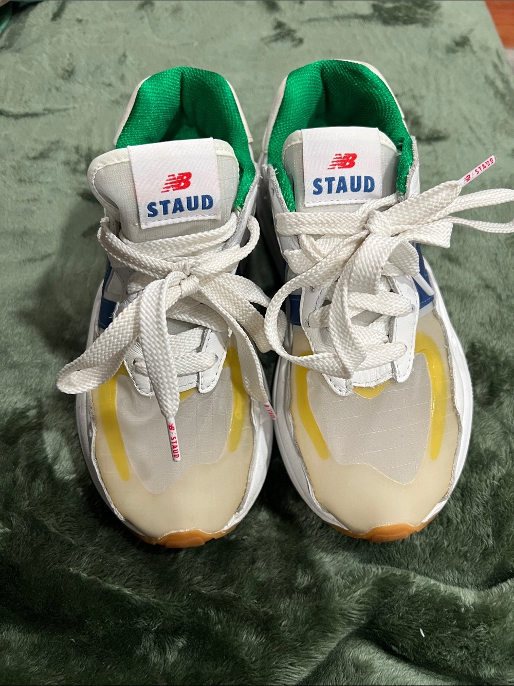 Kids New Balance Staud  White, Green, Yellow & Blue Sneakers